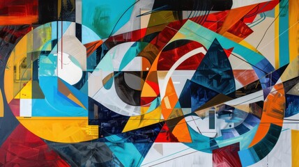 Abstract modern art piece, bold forms, bright colors, realistic studio setting, high detail