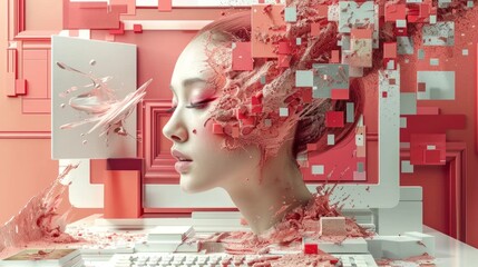 computerscreen with ai generating an image concept minimal illustration