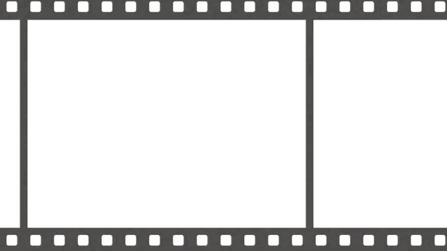 Animated video of a film strip that is above and below the frame and runs from right to left on a white and green background