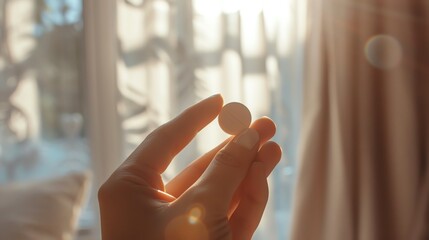 A person holding a zinc tablet, their skin looking clear and radiant