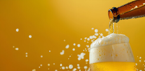 Pouring a refreshing beer into a glass with a splash of foam