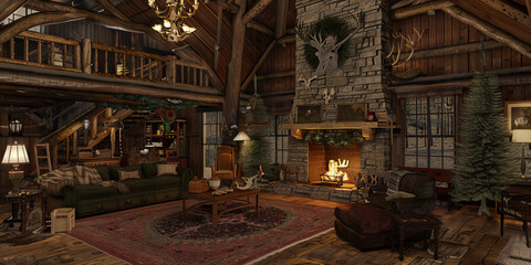 The Rustic Retreat: A cabin in the woods, featuring log cabin decor, furry blankets, and antler chandeliers.