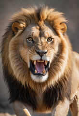 Fototapeta premium A majestic lion roaring in a display of dominance. 