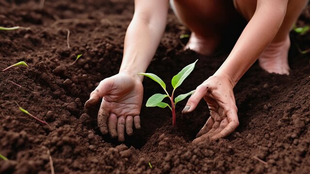 woman-capturing-a-moment-of-natures-revival-tender-hands-delicately-plunging-a-sapling