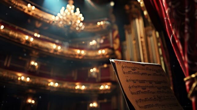 Opera program with sophisticated typography, closeup view, realistic studio lighting, highresolution