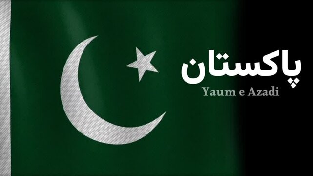 Happy Pakistan Independence Day Lettering Text Animation in urdu language with pakistani flag background. Excellent for celebrating Pakistan Independence Day and animated greeting cards.
