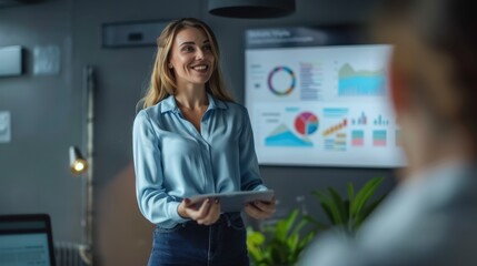 The Smiling Businesswoman Leading Presentation