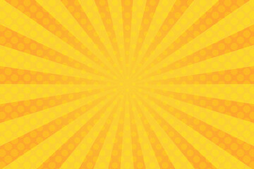 Sun rays bright retro background with halftone dotted texture. Summer banner pop art style.