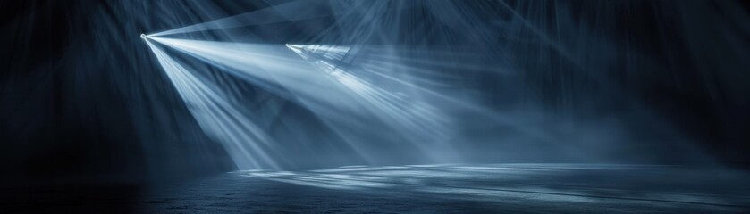 Theatre spotlight with intense beam, dark surroundings, realistic studio lighting, highresolution detail