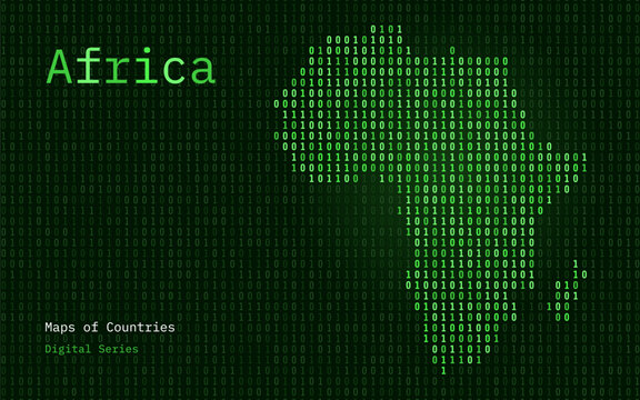 Africa Map Shown in Binary Code Pattern. Matrix numbers, zero, one. Continent Vector Maps. Digital Series