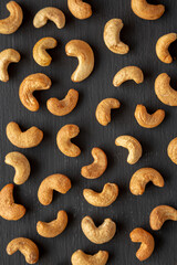 Roasted Organic Cashews on a black background