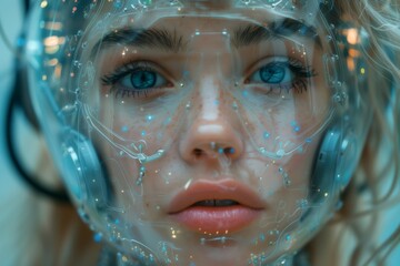 Close-up of a cybernetic woman