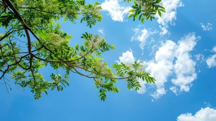 Obraz premium Large Rain Tree Branch Against Blue Sky
