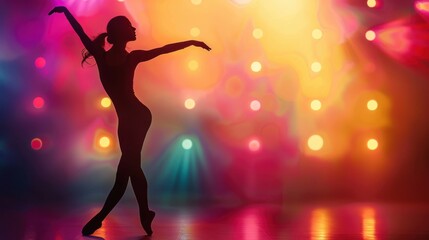 Dance competition with energetic pose, vibrant colors, realistic studio lighting, highresolution background