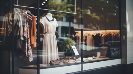 Naklejka premium 50 off sale promotion sign on glass door of women s clothing store storefront view