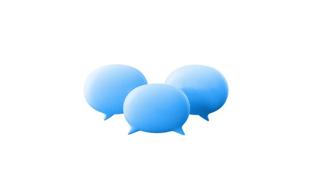 blue three conversation chatting bubbles icon, online conference, writing typing loading symbol, motion graphics animation 2d animated for videos alpha layer UI graphic design style