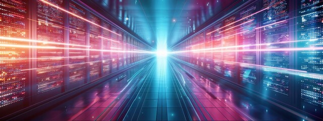 Obraz premium Proxy server, holographic AES encryption, futuristic cybersecurity, vibrant neon tones