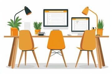 Minimalist Office Desk with Dual Monitors and Plants