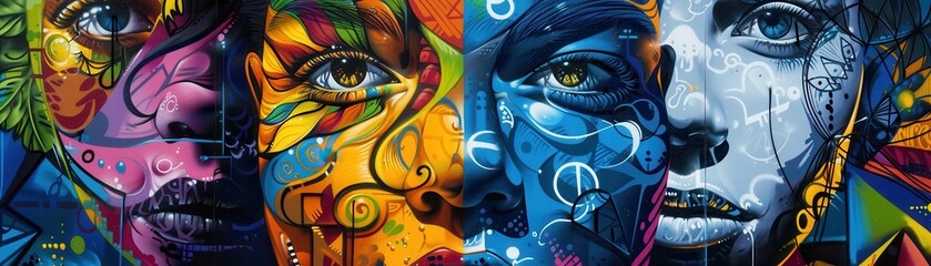 Vibrant street art mural, detailed design, realistic studio setting, high detail and sharpness