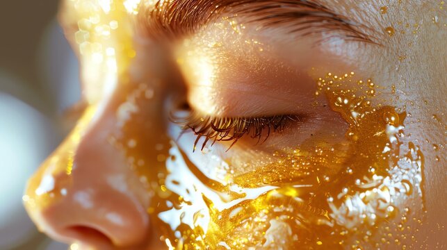 Closeup of vitamin E oil being applied to the skin, showing the smooth texture