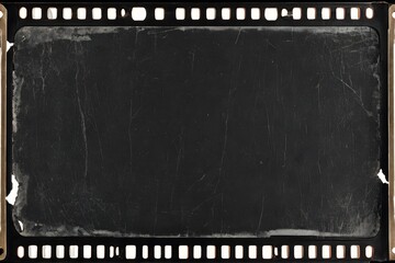 Film strip with grunge black background. Vintage 35mm filmstrip texture and aged photo frame with copy space.
