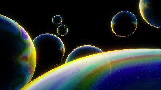 進みながら本体から分離独立しては融合するメタボールのシームレスなループアニメーション動画
