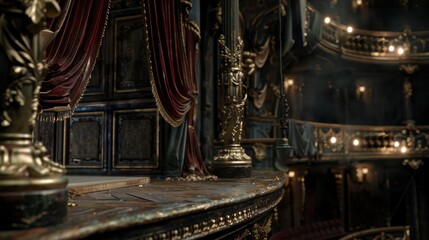 Fototapeta premium Closeup of theatre set design, intricate details, moody lighting, realistic studio setting, highresolution
