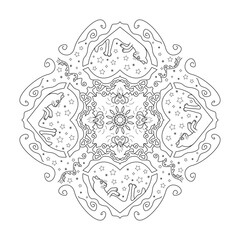 Mandala. Relaxed cat looking at the stars.