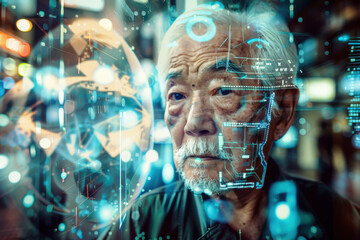 Futuristic Elderly Man Hologram