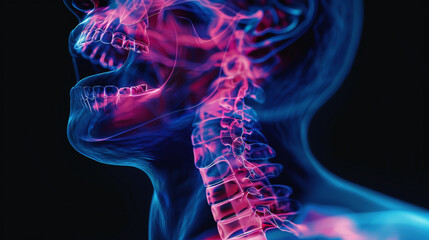 Human skeleton showing skull and cervical vertebrae
