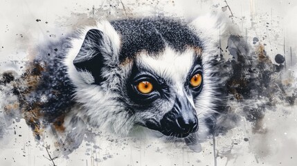 Obraz premium A close-up view of a lemur's face with bright orange eyes