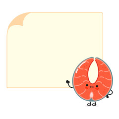 Cute funny Red fish salmon poster character. Vector hand drawn cartoon kawaii character illustration. Isolated white background. Red fish salmon poster