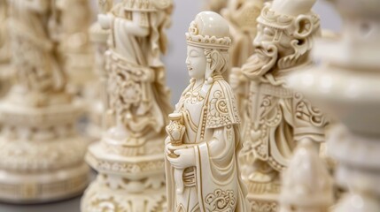 Fototapeta premium Intricate Carvings: A Close-Up of Exquisite Chinese Chess Pieces