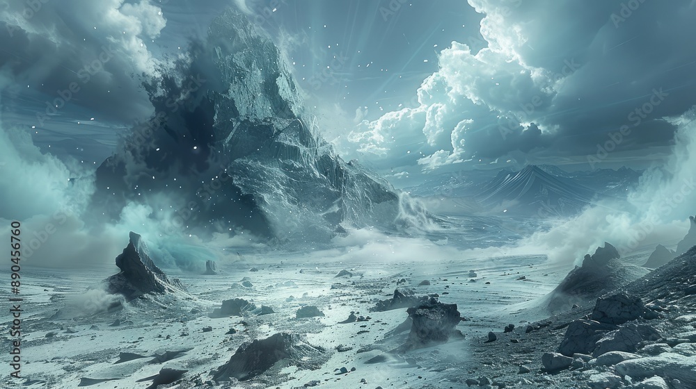 Poster the aftermath of a trans dimensional detonation of earth elemental magic on a rocky highland landsca