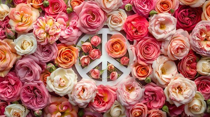 Fototapeta premium Roses clustered to form a peace sign, offering a romantic floral backdrop with ample blank space for adding text, ideal for enhancing peace day messages and displays