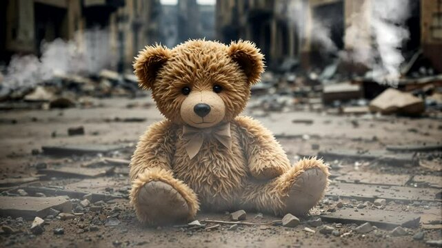 Teddy bear in an abandoned building