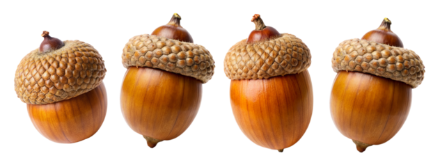 Acorns set isolated on transparent white background, png element. Autumn acorns