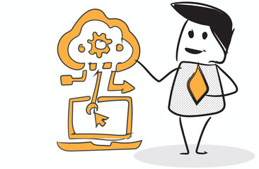 cloud computing line art stickman design