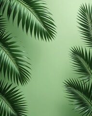 A minimalist design featuring palm leaves on a soft green background, evoking a serene tropical ambiance.