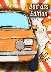 Classic car tiny made in cartoon comics style