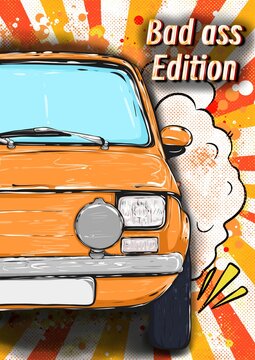Classic car tiny made in cartoon comics style