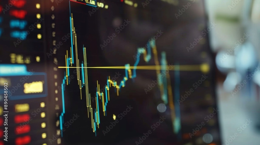 Aufkleber a close-up of a computer screen showing a gold price graph fluctuating over time, with market indica