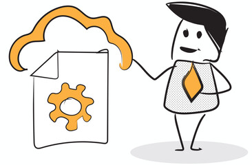 cloud file management line art stickman design