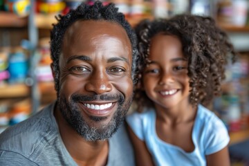 Happy African American Father and Daughter Smiling Together Indoors