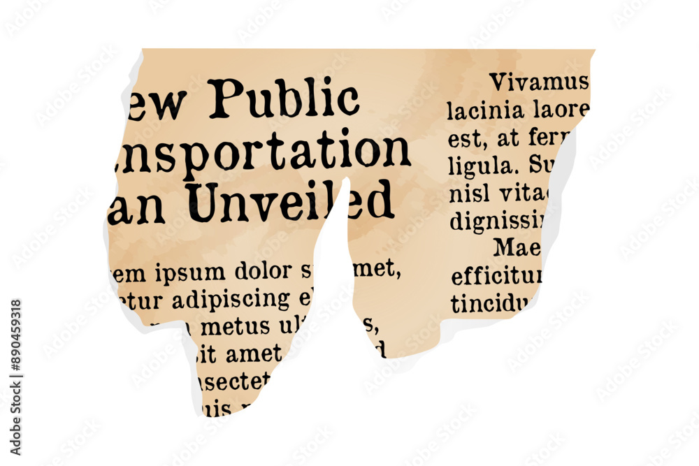 Fototapete a scrap of old yellowed newspaper, an element of collage. typescript vector