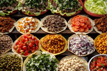 Capture a birds-eye view of colorful Sopes adorned with beans