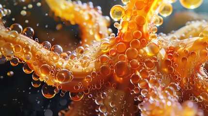 Capture a worms-eye view of Picarones glistening under a syrupy drizzle using traditional oil techniques