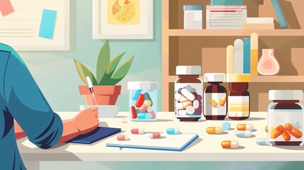 Fototapeta premium An illustrative image of BPH management, including medication and lifestyle adjustments