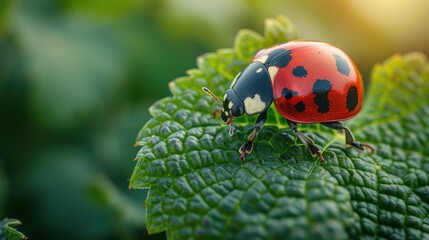 Obraz premium Ladybug on a Green Leaf