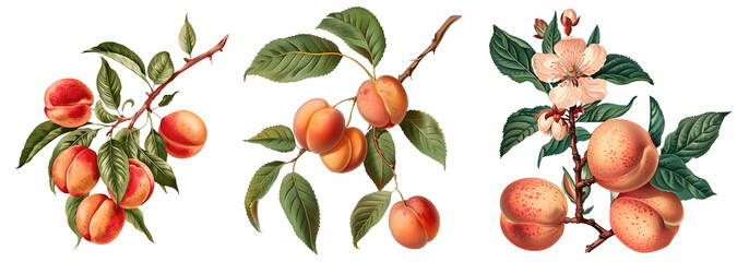 aesthetic illustration of apricot branch in vintage style. AI generated